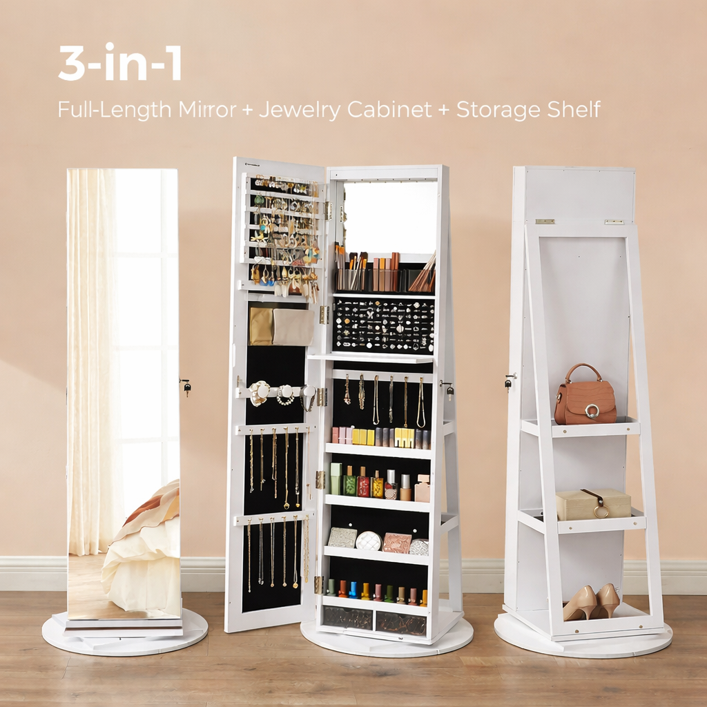 ✨ 3-in-1 Mirror with Shelf & Jewellery Organiser – Style Meets Function